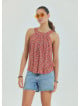 Halter Neck Button Detail Pleated Pink Floral Blouse 4675